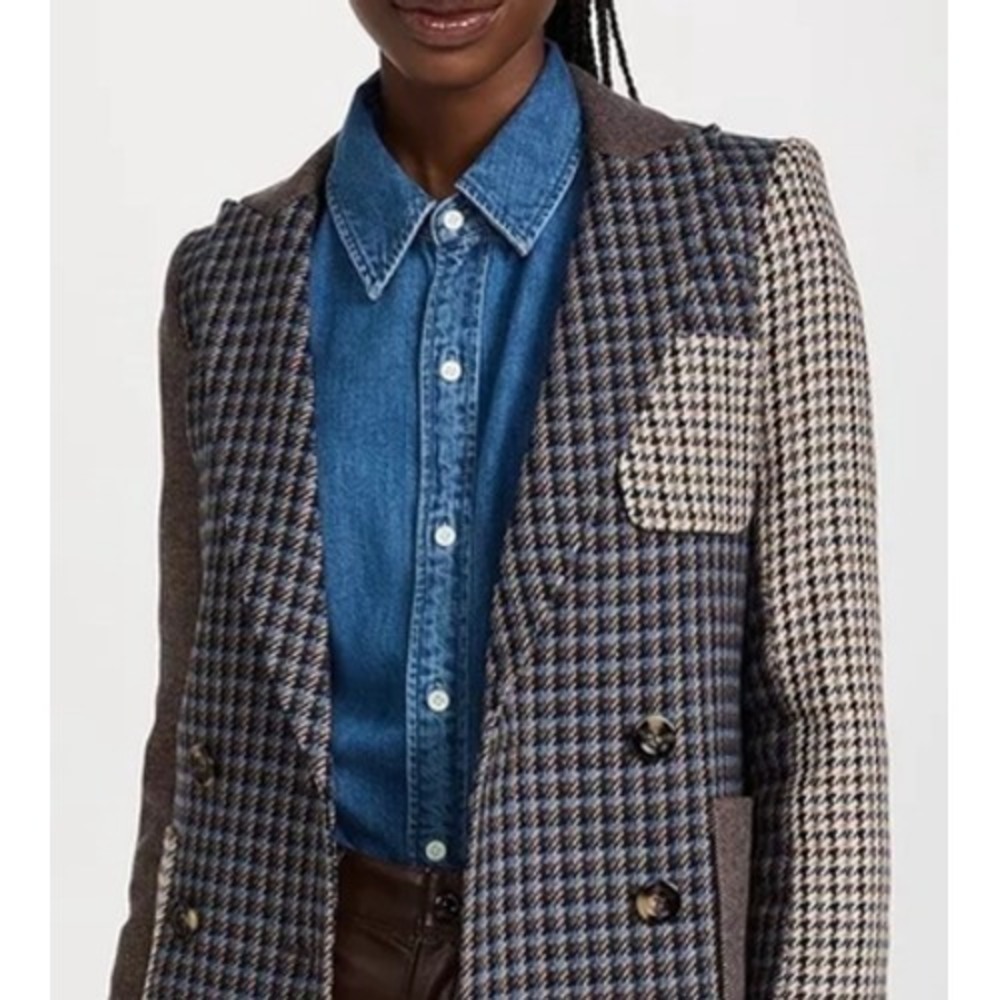 Veronica Beard Blazer Womens 6 Blue Patchwork Houndstooth Faustine Dickey Jacket - Picture 3 of 10